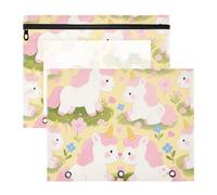 Zathe Pencil Case Solid Storage Bag for 3 Rings Binder 2 Pieces for Students Students Teaching Supplies Unicorns on Yellow Background