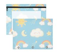 Zathe Pencil Case Transparent Window 3 Paper Punch A4 Letter 2 Packs Students School Supplies Sky and Rainbow Magic