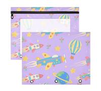 Zathe Pencil Cases Adorable Plastic File Folder for 3 Rings Binder 2 Pack Teacher Art Storage Supplies Rockets Galaxy Fun
