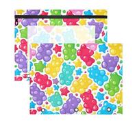 Zathe Pencil Cases Clear Window 3 Hole Pocket for A4 Paper Letter 2 Pack Students Art Supplies Storage, Maximalist Candy Chaos Gummy Bears, 1 size x2, Cartoon