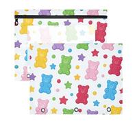 Zathe Pencil Cases Clear Window 3 Hole Pocket for A4 Paper Letter 2 Pack Students Art Supplies Storage, 8-gummy Bear Pattern, 1 size x2, Cartoon
