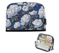 Zathe Pencil Cases Large Capacity Makeup Bag Stationery Storage For Nurse Middle School Vintage White Peony Flowers