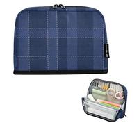 Zathe Pencil Cases Large Capacity Pencil Case Organizer Pouch Multiple Sockets Pencil Holder For Girls Preppy School Supplies Indigo Denim Patchwork Plaid