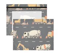 Zathe Pencil Cases Portable Pocket Folders for A4 Paper Letter 2 Pack Students Art Supplies Storage Construction Zone Fun