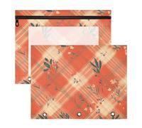 Zathe Pencil Pouches Cute Plastic File Briefcase for 3 Rings Binder 2 Packs Teacher Art Supplies Storage Red Cream Buffalo Tartan Plaid