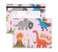 Zathe Pencil Pouches Transparent Window 3 Rings Paper Pocket A4 Letter 2 Packs Students Class Dino Quest