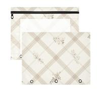 Zathe pencil poucheses 3-Holes Pen Holder Case for A4 Paper Letter 2 Pack Students Storing School Students Teacher Supplies Ivory White Plaid