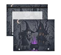 Zathe pencil poucheses Clear Window Pen Holder Case for A4 Paper Letter 2 Pack Students Classroom Supplies Halloween Enchanted Witch Cottage