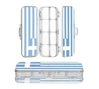 Zathe Pencil Storage Box Transparent Double Pens Marker Case for Articles pa with Snap and Lid Greek Flag Greek Blue National