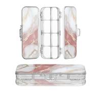 Zathe Plastic Pencil Case Transparent Double Layer Crayon Containers For Art Supplies With Snap Lid Marble White Red