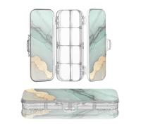 Zathe Transparent Pencil Box Double Layer Kids Crayon Containers With Snap Lid Marble Green Grey