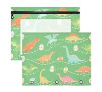 Zathe Transparent Plastic Pencil Cases File Folder for 3 Ring Binder 2 Pack Student Storage School Students Teacher Supplies Dino Green Realm