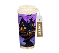 Zathe Travel Coffee Cups With Lid Takeaway Stainless Steel Coffee Cups Thermal Cup For Hot Cold Drinks 480ml Airtight Enchanted Halloween Tree House Mansion