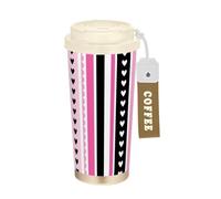 Zathe Travel Coffee Cups With Lids Coffee Cups Stainless Steel Coffee Cup For Hot Cold Drinks 480ml Spill Proof Black Valentine's Day Heart Stripes