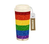 Zathe Travel Coffee Mug With Lids Stainless Steel Coffee Cups Insulated Coffee Cups For Hot Cold Drinks 480ml Spill Proof Lgbt Glitter Rainbow Pride Flag