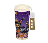 Zathe Travel Coffee Mugs With Lids Stainless Steel Coffee Mug Hot And Cold Insulated Coffee Cups 480ml Leakproof Whimsical Halloween Home Illustrations