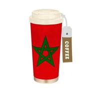 Zathe Travel Coffee Tumbler with Lids Coffee Mugs To Go Stainless Steel Coffee Insulated Travel Cup for Hot Cold Drinks 17 oz Spill Proof Morocco Flag Moroccan National Red