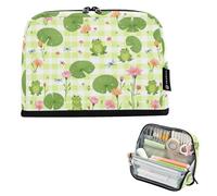 Zathe Vertical Pen Container Large Capacity Slim Multifunctional Storage Bag for Teenagers School must-have green lime tin checkered