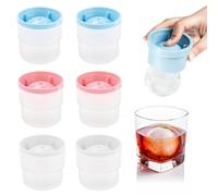 Zatixbu 6PCS Ice Ball Mould Set - Round Ice Cube Moulds for Whiskey & Cocktails, Reusable Silicone Sphere Maker, Easy Release, 6cm Freezer Mold for Home Bar Party Drinks (Blue, White, Pink)