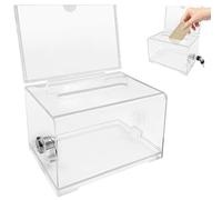 Zatixbu Acrylic Donation Box with Lock and Sign Holder, Transparent Suggestion Box with Slot, Clear Money Boxes for Fundraising Voting Charity Tip Collection, 16x12x20cm