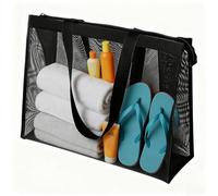 Zatixbu Large Mesh Beach Bag with Zip, Waterproof Sandproof Mesh Pool Tote Bag for Travel Holiday & Shopping, Lightweight Foldable Beach Bags for Women & Men