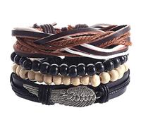 ZatRuiZE Punk Bracelet for Men Women,Beaded Bracelet with Leather Band, Adjustable Gothic Rocker Wristband,Friendship Gift