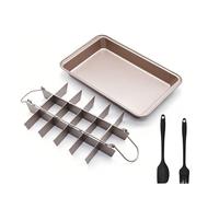 zatyorg Brownie tin with dividers，18 Pre-Slice Non-Stick Brownie Baking Tray for Brownies，Lasagna，Muffin (Champagne Golden,Carbon Steel，Include 1 Silicone Spatula & 1 Pastry Brush，11 in *7 in*1.4 in)