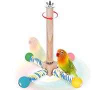 ZAULEY Bird Perch Toy, Parrot 360° Interactive Rotating Toy for Parakeets - Natural Wood & Cotton Rope, Detachable Interactive Bird Toy, Chewable Design Reduces Boredom Anxiety for Small Birds