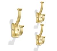 ZAUYX 3 Pack Antique Gold Coat Hooks zinc Alloy cast Bathroom Hooks, Strong Load-Bearing for Bedroom Entrance Wall, Hanging Clothes Hanger Behind The Door, Exquisite Decorative Hardware