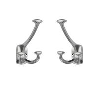 ZAUYX Large Wall Double-Sided Hook 5 Pack Brushed Satin Nickel Hook Decorative Heavy Duty Solid Large Coat Hooks for Towel Hanging Coats Robe Towel Bags Door Back 2 Prong Hooks