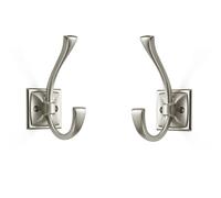 ZAUYX Large Wall Hooks 5 Pack Brushed Satin Nickel Coat Hooks Hardware Towel Hooks for Hanging Coats 4.35 Inch Double Robe Hooks Wall Mounted with Screws for Key, Towel, Bags, Cup, Hat