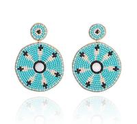 ZAVANA Long Statement Earrings for Women, Turquoise Blue Dangle Earrings, 16mm Round Stud, 50mm Dangling Pendant, Handmade Boho Chic Earrings, Turquoise Bohemian Costume Jewellery