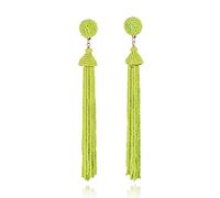 Zavana Long Tassel Drop Earrings with Bright Green Beads - Boho Chic Handmade Costume Jewellery