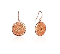 Zavana Round Disc Mandala Earrings, Rose Gold Dangly Earrings with Rose Gold Mandala Disc, Cute Earrings for women and Teenage Girls with Shiny Mandala Charm. Quality Fashion jewellery for women.