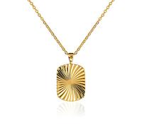 ZAVANA Simple Gold Rectangular Medallion Necklace for Women and Teenage Girls. Simple Gold Chain and Minimalist Medallion Pendant with a Shiny Diamond-Cut pattern.