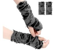 zavehony Punk Fingerless Gloves,Punk Accessories,1 Pair Black,Cosplay Accessories,Ripped Hole Spider Web Half Finger Gloves For Halloween,Short