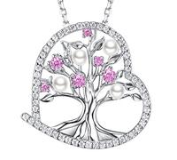 Zavest Tree of Life Necklace for Women Birthday Gifts October Birthstone Jewellery Pink Tourmaline Sterling Silver Necklace