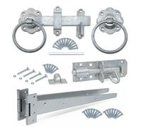 ZAVIA Complete Garden Gate Kit Heavy Duty | Hot Dip Galvanised Garden Ring Gate Latch 6" + Brenton Gate Bolt 6" + Gate Hinges 18" | All Fixings Included