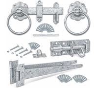 ZAVIA Complete Garden Gate Kit Hot Dip Galvanised Heavy Duty 18" T Hinges + 6" Brenton Bolt + Ring Gate Latch (All Fixings Included)