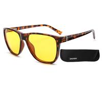 ZAVISH Anti Glare Night Driving Glasses Polarised TAC Lenses Men Women Yellow Tinted Night Vision UV400 Square Sunglasses Lens Demi Tortoise Brown Lightweight Frame & Case
