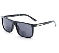ZAVISH Bifocal Reading Sunglasses Sun Readers Tinted Glasses Mens Classic Square Designer Black Frame UV400 Grey Lens & Case +2.50