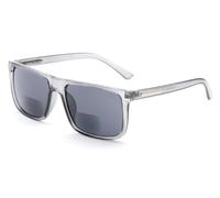 ZAVISH Bifocal Reading Sunglasses Sun Readers Tinted Glasses Mens Classic Square Designer Translucent Grey Frame UV400 Grey Lens & Case +1.25
