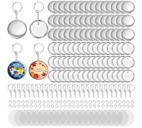 ZAVOOS 100 Pack Button Maker Keychain Supplies, 58 mm / 2.25 Inch Metal Pin Making Kit for Button Maker Machine, Blank Badge Set with Metal Shell Back Cover, Transparent Film, Chain Head for DIY