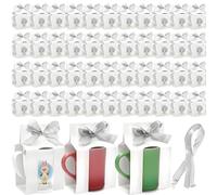 ZAVOOS 100 Pieces Mug Boxes, 11 Oz Sublimation Mugs Gift Box with Ribbon for Packaging Shipping Selling, Small White Cups Blanks Wrapping Bulk for Wedding, Birthday, Christmas