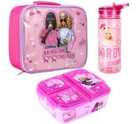 Zawadi Global Barbie Kids Childrens Lunch Box Set - Insulated Lunch Bag, Multicompartment Lunch Box & 580ml Water Bottle - School Travel Lunch Food Set, BPA Free