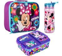 Zawadi Global Minnie Mouse Kids Childrens Lunch Box Set - Insulated Lunch Bag, Multicompartment Lunch Box & 580ml Water Bottle - School Travel Lunch Food Set, BPA Free