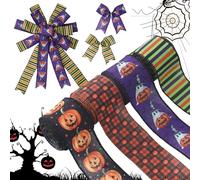 ZAWE 4 Rolls Halloween Ribbon 2" 20 Yards Stripes Evil Pumpkins Cute Ghosts Bats Wired Edge Ribbon for Home Bow Wreath DIY Craft Gift Wrap Fall Party Decorations