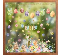 ZAWE 9 Sheets Bunny Lamb Eggs Chick Cross Flowers Rabbit Easter Window Clings Double-Sided Reusable Static Window Decals Stickers for Party Home Classroom Office Decorations
