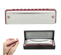 ZAWELIYO 10-Hole Harmonica Blues Portable Musical Instrument for Beginners and Professionals, Stainless Steel Cover, 4.1 X 1.2 X 0.8in, Great for Playing Anytime (Red)