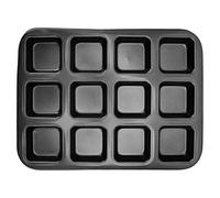 ZAWELIYO Mini Loaf Baking Pans, Brownie Baking Pan, Carbon Steel Brownie Mold for Kitchen for Bread Banana Brownies (Extra Thick 12-Piece Black Square pan)